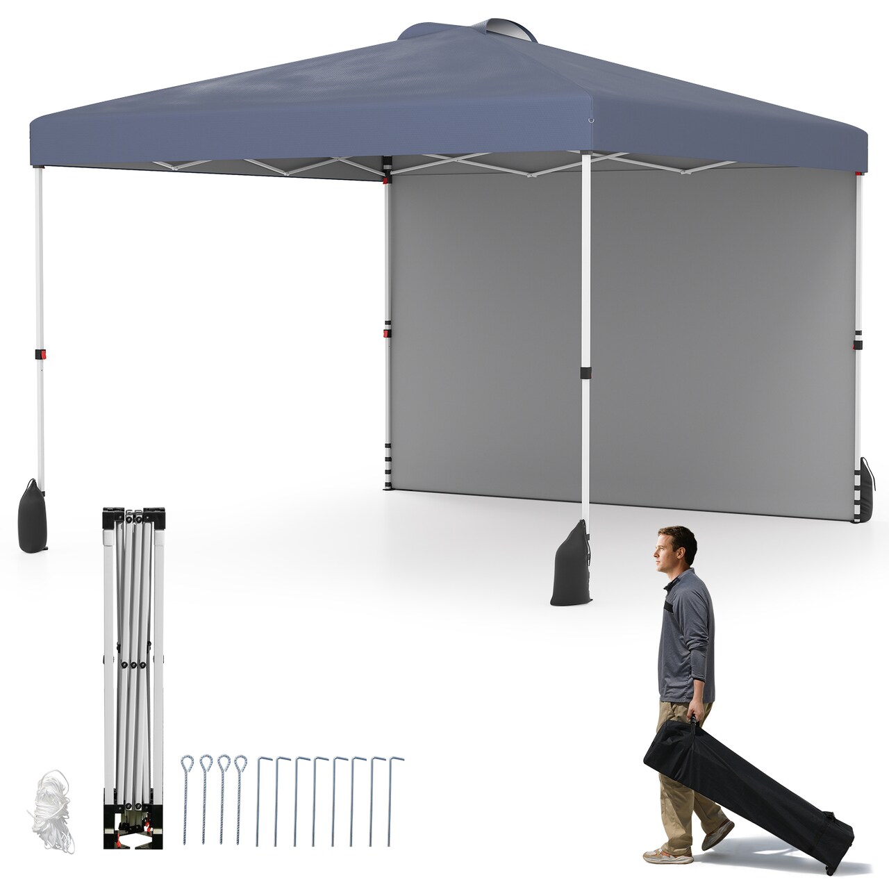 Pop Up Canopy Tent 10 x 10 ft Adjustable Height with Sidewall